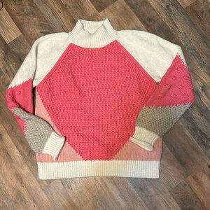 Pink, Grey, and White LOFT Sweater L